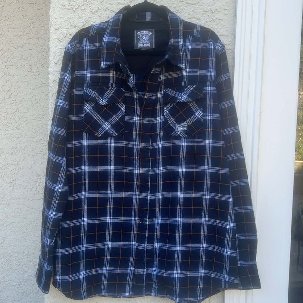 Sons Of Anarchy Men's Blue Plaid Glannel Button up Shirt Size XL